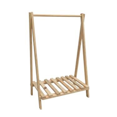 Imagem de Arara de Roupas A-Frame em Madeira, Suporte para Cabides com Prateleira, Organizador para Quarto e Closet