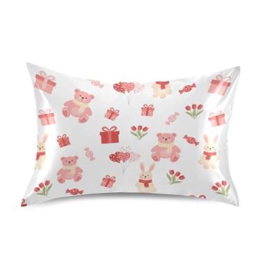 Imagem de Wassud Fronha de cetim para o dia dos namorados ursos e coelhos para cabelo e pele fronhas de seda lisa tamanho queen fronhas respiráveis com fecho de envelope