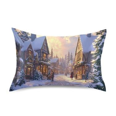 Imagem de Blueangle Fronha de cetim Christmas Street para cabelo e pele, fronha de seda, tamanho Queen (51 x 76 cm) - Capas de almofada de cetim com fecho de envelope (707)