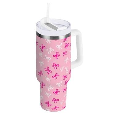 Imagem de SEHANY Lindo copo rosa de 850 g com alça, copo isolado de aço inoxidável a vácuo de parede dupla, à prova de vazamento, caneca de café isolada para viagem, cabe no suporte de copo de carro