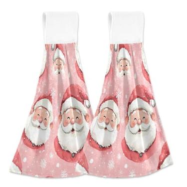 Imagem de Blueangle 2 peças de toalhas de gravata penduradas de Papai Noel fofo toalha de mão de cozinha absorvente de veludo coral macio pano de pano para cozinha e banheiro (592)