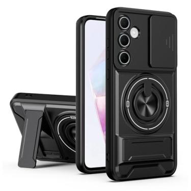 Imagem de SORAKA Capa para Samsung Galaxy A55 5G com suporte,proteção de lente com janela e capa dupla de PC e TPU compatível com suporte magnético para carro