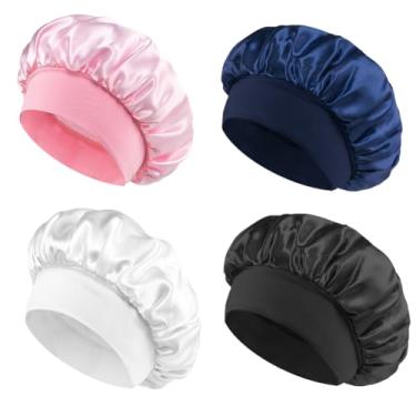 Imagem de Toucas de banho para mulheres, 4 peças, cor sólida, com toucas de banho elásticas, reutilizáveis, duplas, à prova d'água, touca de banho