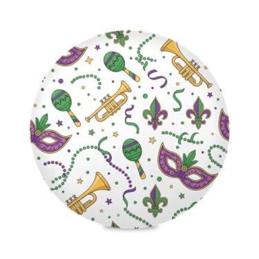 Imagem de Wassud Jogo americano padrão carnaval tapetes de mesa redondos para cozinha e jantar tapetes laváveis resistentes ao calor decoração de mesa 39 cm