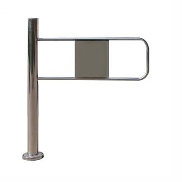 Imagem de Portão de segurança de aço inoxidável - Acesso manual de pedestres de 90°, portão giratório de rebote automático, empurrar para a direita, design universal (100 x 97 cm) para mercados e residências