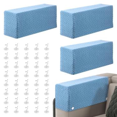 Imagem de 4 capas de apoio de braço para sofá, tecido jacquard espesso, elástico, protetor resistente ao desgaste para sofá e cadeira de jantar (azul lago ocidental, 4)