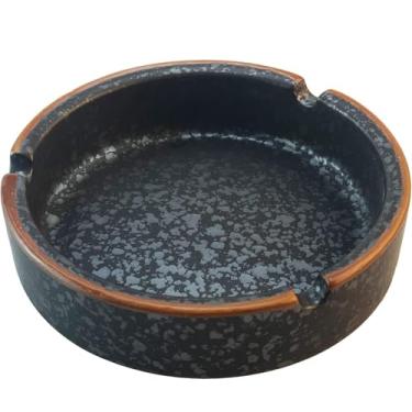 Imagem de OUSACE Cinzeiro de cerâmica elegante para uso interno e externo para casa, cafeterias e pátios, preto deslumbrante de lava (borda fina)