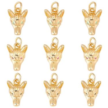 Imagem de Beebeecraft 1 caixa, 10 peças, pingentes de lobo de ouro, banhado a ouro 18 K, zircônia cúbica, pingente de animal dimensional com anel de salto para colares e pulseiras, faça você mesmo para fazer