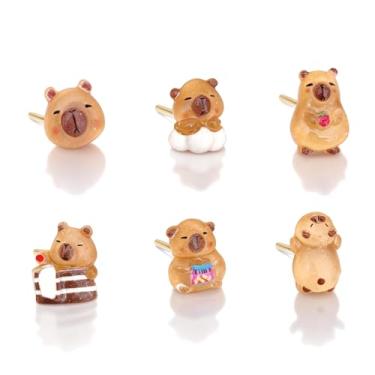 Imagem de 6 peças de joias de capivara impressas em 3D brincos fofos para mulheres amantes de animais acessórios, Large, Acrílico, Sem pedra preciosa