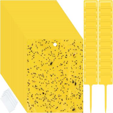 Imagem de 250 armadilhas adesivas para mosquitos, armadilhas adesivas de dupla face para moscas de frutas para plantas internas e externas com laços torcidos e suportes de plástico para insetos de plantas