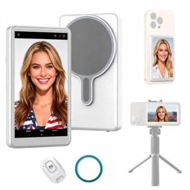 Imagem de Monitor de selfie Vlog para iPhone e Android, monitor de câmera traseira sem fio magnético com controle remoto Bluetooth de 3,5 m para fotos, vlogs e transmissão ao vivo
