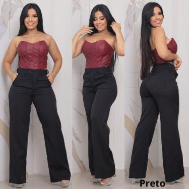 Imagem de Calça Pantalona Alfaiataria Feminina Social Cintura Alta Com bolso na 