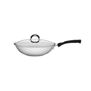 Imagem de Wok Tramontina Solar Silicone Em Aço Inox Com Fundo Triplo E Tampa De Vidro 28 Cm 3,3 L