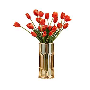 Imagem de U5GAAALPPQ9 Vaso decorativo castiçal de vidro criativo vaso de ferro metal castiçal dourado sala de estar decoração de mesa de flores vaso de flores para presente (cor: B2) (ouro)