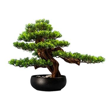 Imagem de Plantas artificiais bonsai artificial simulação planta sala de estar árvore falsa planta vaso seixos base cerâmica escritório casa decoração interior ornamentos bonsai pinheiro