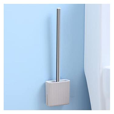 Imagem de Escova de vaso sanitário e suporte de escova de vaso sanitário de silicone doméstico escova de banheiro sem ângulo morto escova de limpeza com base kit de limpeza de escova de vaso sanitário de parede