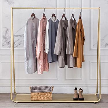 Imagem de SGeneE Rack de exibição de roupas, rack de exibição de chão de ferro forjado, barra horizontal com gancho de roda, economia de espaço, forte capacidade de carga, dourado (120 × 40 × 160 cm)