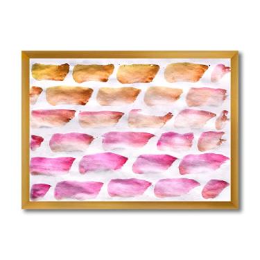 Imagem de DesignQ Pincéis abstratos rosa e amarelo escuro arte de parede emoldurada moderna