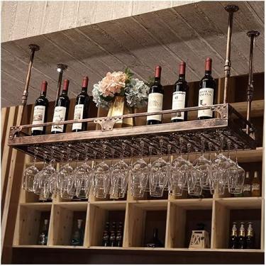 Imagem de Rack de vinho suspenso - rack de vidro para pendurar, rack de exibição de cabeça para baixo, rack de cálice, rack de bar/preto/50 x 35 cm (marrom 60 x 35 cm)