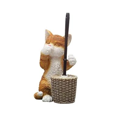 Imagem de Escova de vaso sanitário criativa de resina conjunto de escova de vaso sanitário com cabo longo e suporte de banheiro banheiro gatinho balde escova suporte de escova removível ()