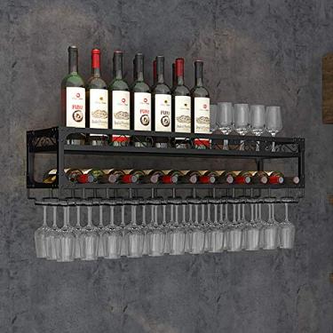 Imagem de 3FLQOOPP Organizar rack de vinho industrial de cozinha com suporte de vidro, suporte de armazenamento de garrafa de vinho de metal montado na parede, prateleira de vinho vintage, para bar/cozinha