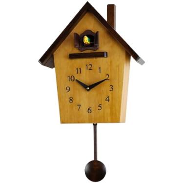 Imagem de Cuckoo Clocks Relógio de parede simples e moderno em forma de casa, relógio cuco contando a hora na hora, decoração de parede de villa estilo pastoral, movimento de segundos saltando, com pêndulo