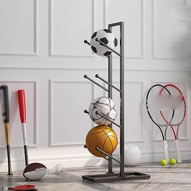 Imagem de ZDJZMGZ Suporte de basquete, rack de armazenamento de bola vertical de metal, suporte de armazenamento vertical adequado para salão de basquete, preto, fileira única de 4 níveis