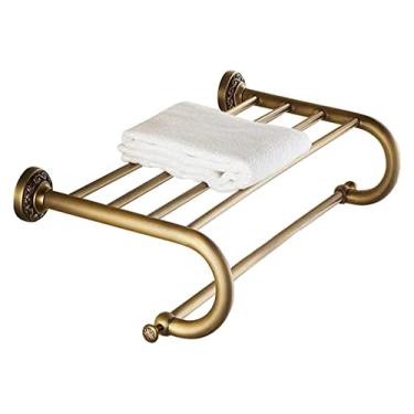 Imagem de 3FLQOOPP Toalheiro de toalheiro de parede para banheiro toalheiro para prateleira de banheiro com suporte de barra de toalha dobrável e ganchos, suporte de toalha multifuncional, cabide de torre B