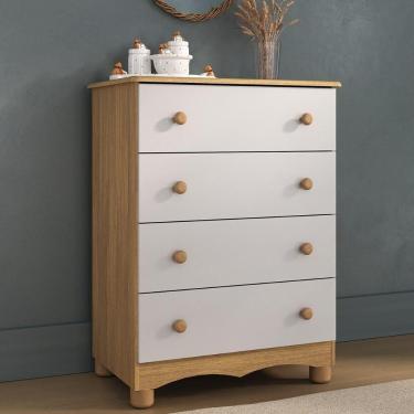 Imagem de Cômoda Infantil 65cm Com 4 Gavetas Dengo Multimóveis Mp4409 Madeirado/branco Madeirado/branco