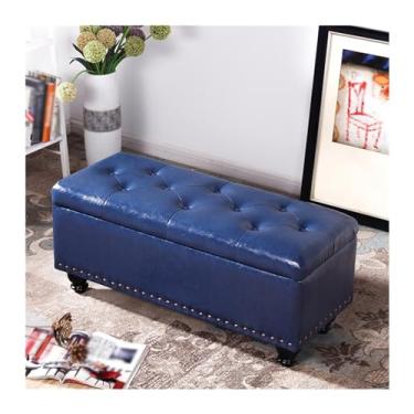Imagem de Banqueta para quarto multifuncional para mudança de sapato longo, porta de entrada, sofá doméstico, retangular, cor sólida, porta de entrada, extremidade da cama, banco (azul escuro, 60 cm)