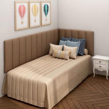 Imagem de Kit 15 Cabeceira Modular Estofada em L 45x20cm para Cama Box Casal Queen King Luxo(20,BEGE ESCURO)