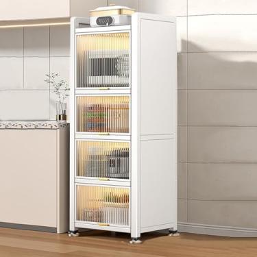 Imagem de Armário de armazenamento de utensílios de cozinha, rack de padeiro com portas com design de porta de aba transparente, prateleiras de armazenamento de cozinha, armário de despensa, (branco, 40 * 122