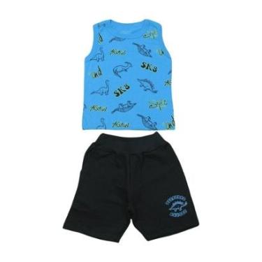 Imagem de Conjunto Infantil Regata Estampa Dino e Bermuda Moletinho 2384 - Bicho Bagunça-Masculino