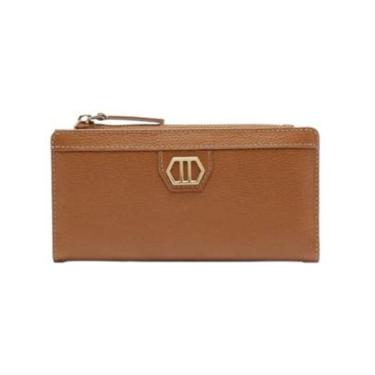 Imagem de Carteira Feminina Arezzo Couro Zíper Metal Grande Caramelo-Feminino