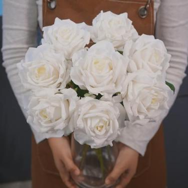 Imagem de JaHe Artisan 6 peças de rosas de látex de toque real de seda, haste única artificial, flores grandes para casa, festa, escritório, casamento, decoração interna, arranjos florais, centros de mesa