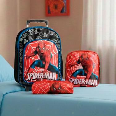 Imagem de Kit Mochila Homem Aranha Creche de Rodinhas Preta Passeio - Toys 2U