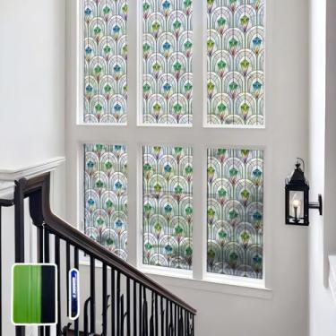 Imagem de Chicskin Película de vitral vintage 3D com ferramentas, película decorativa para janela de privacidade para quarto/porta/decoração de casa, prisma pavão, 88 x 200 cm