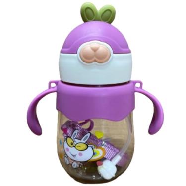 Imagem de Garrafa Copo Infantil Com Canudo Habbit 350ml Tampa Anti-Vazamento Alças Laterais Design Anatômico Para Bebês E Crianças (Rosa)