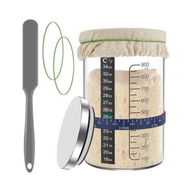 Imagem de Kit De Fermento Natural De 900ml Com Tampa De Aço Inoxidável, Espátula