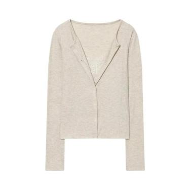 Imagem de Jaqueta Feminina Vintage De Renda Cropped Com Botões, Cardigã De Tricô