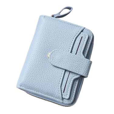 Imagem de Carteira feminina com janelas transparentes - 9 compartimentos para cartões, 3 compartimentos para notas e bolso com zíper, PU, 12 x 9 cm (preto, rosa, branco, azul, vermelho), Azul, Clássico