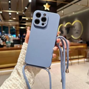 Imagem de Capa de celular com alça transversal em cores vibrantes para iPhone 17 Air 16 16E 15 14 13 12 11 Pro Max Plus, capa traseira de silicone TPU macio, cinza e azul, para iPhone 14 Plus