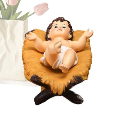 Imagem de Estatuetas de presépio, decorações religiosas de resina de Natal - estátua religiosa de Jesus no berço, para festas de fim de ano, mesa de trabalho, cornija, entrada, armário de TV, mesa de cabeceira