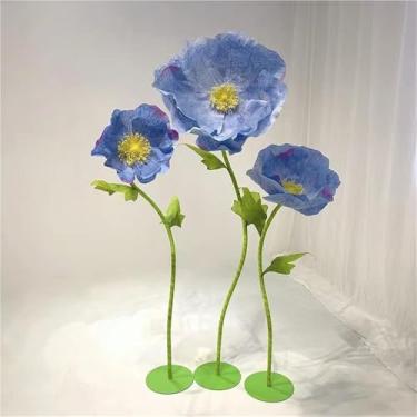 Imagem de Conjunto de 3 flores de papel grandes - adereços de flores artificiais gigantes para decoração de casa, festa, decoração de casamento e exibição de janela - decoração de flores falsas grandes