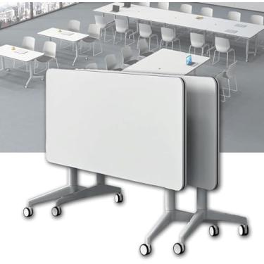 Imagem de Mesa compacta dobrável para computador - mesas de reunião com rodas, pacote com 6, 160 x 60 x 75 cm - perfeita para salas de conferência e espaços de treinamento