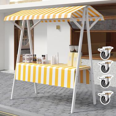 Imagem de Carrinho dobrável de metal com rodas - Carrinho móvel de venda automática para feiras de fazendeiros, comida de rua, feiras de artesanato, praias - barraca de fornecedores de chão (amarelo, 130 x 59,9