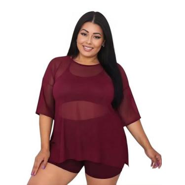 Imagem de Blusa Tule Feminina Fitness Academia Plus Size Vinho Cor:VinhoTamanho: