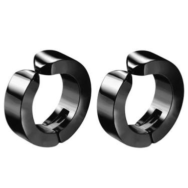 Imagem de brinco argola masculino feminino preto pressão 1 par aço Qualidade pre
