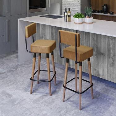 Imagem de Kit 02 Banquetas Alta 70 Cm Pés De Madeira Amarula