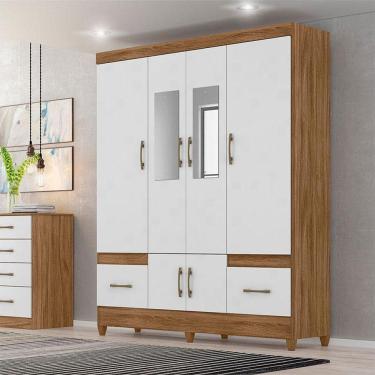 Imagem de Guarda Roupa Casal Ambiente Ms912 6 Portas Naturale Branco Com Espelho - Moval